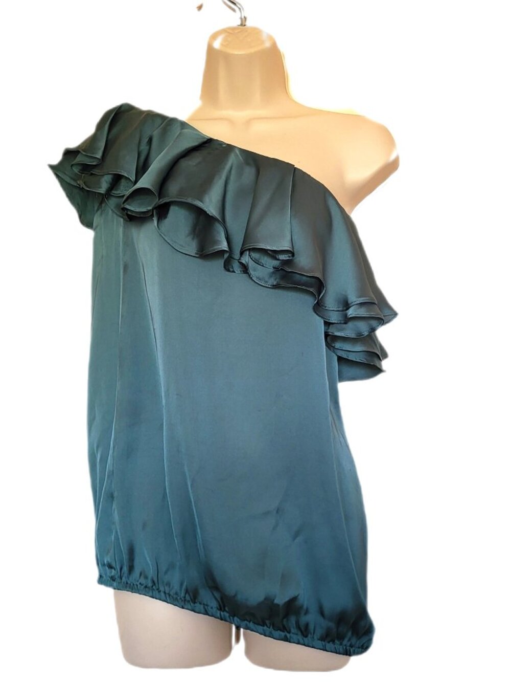 FOREVER 21 Women's One Shoulder Frill Summer Top Size Small Teal Green